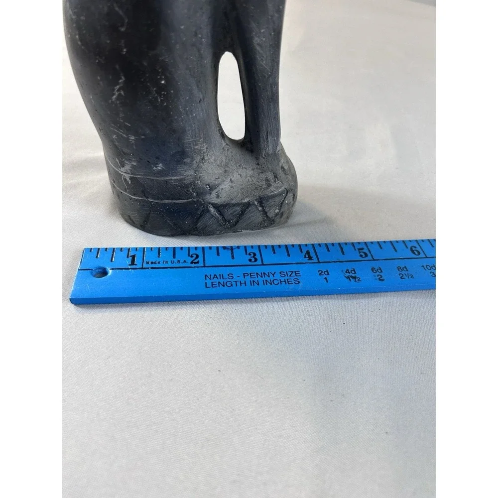Vintage Hand Carved Soapstone Cat Figurine Black Stone‎ Statue 7